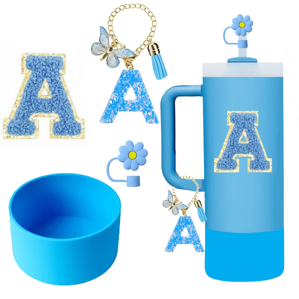 A-Z 4件組 30-40oz 杯子配件組-配件組,含字母吊飾、杯子矽膠保護底座、杯子字母貼紙,日常節日驚喜禮物(不含杯子) - 藍色 - 查看 1