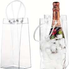 1/12pcs PVC Handheld Ice Bucket, Transparent Ice Bucket, Portable Ice Bucket With Handle, Portable Wine Cooling Bucket With Handle, Transparent PVC Wine Gift Bag, Suitable For Wedding Party, Can Hold Champagne, Beer And White Wine - Clear - View 1