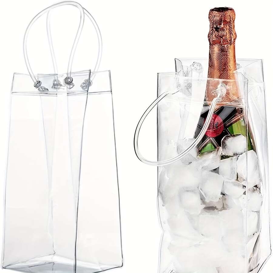 1/12pcs PVC Handheld Ice Bucket, Transparent Ice Bucket, Portable Ice Bucket With Handle, Portable Wine Cooling Bucket With Handle, Transparent PVC Wine Gift Bag, Suitable For Wedding Party, Can Hold Champagne, Beer And White Wine - Clear - View 1