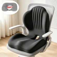 Ergonomic Memory Foam Seat Cushion | Lumbar And Back Support, Suitable For Office, Chair, Car Seat,  Perfect Gift For Parents And Friends, Lightweight, Portable(With Inflatable Neck Pillow) - Black - View 4