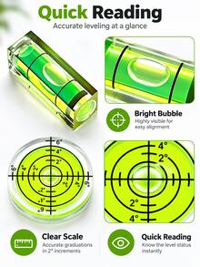 Mini Bubble Level Set, Magnetic Square And Round Disc High-Precision Small Leveling Tool With High-Visibility Green Liquid Bubble, Anti-Drop Transparent Acrylic Portable Level Ruler, Suitable For Hanging Pictures, Frame Installation, Drilling, Camera Tripod, Turntable, Ideal Tool For Woodworking, DIY Crafts, Home Decor Layout, Also Suitable As Christmas And Halloween Gift - A - View 4
