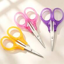 1pc Stainless Steel Handheld Transparent Mini Scissors, Rounded Non-Sharp Anti-Scratch With Blade Cover Storage - Precise Cutting For Paper, Fabric And Wire, Multi-Functional Home & Office Tool, Ergonomic Handle (Purple/Pink/Yellow), Embroidery & Eyebrow Trimming Scissors, Sewing & Craft Cutter - Multicolor - View 3