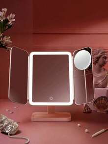 1pc 3-Fold LED Makeup Mirror, Vanity Mirror With 3X/2X/1X Magnification, Portable High Definition Makeup Mirror With Adjustable Brightness, 3-Color Lighting, Foldable Design, 800mAh Rechargeable Battery, USB Charging, Travel Friendly, With Touch Screen Dimming Function, Best Gift For Women, Holiday Gift - Multicolor - View 19