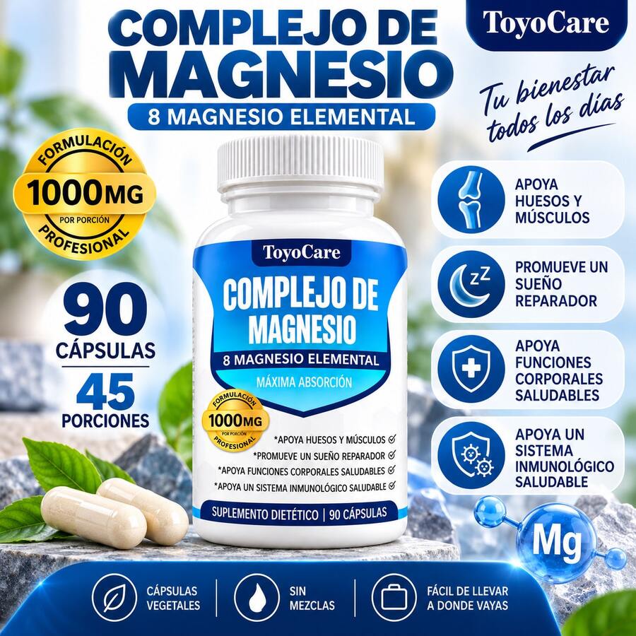 ToyoCare 8-In-1 Magnesium Complex, Mineral Supplement, Daily Wellness Formula, Nutritional Support, Ideal For Active Routines, Convenient Format