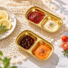 1pc Golden Multi-Grid Staiess Steel Sauce Dish, Srving Plate, Slt Vinegar Sugr Condiment Dipping Bowl - Gold - View 2