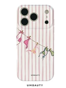 UMBAUTY 1pc Pink & White Striped With Bikini Pattern Design, Compatible With Phone 18 Pro Max, Fits Apple 18/17/16/15/14/13/12/11 Pro Max/Plus/Mini 17e, Full Coverage High-Definition Printed Soft Shell Phone Case, Raised Screen/Lens Protection, Unisex, Ideal Gift For Girlfriend On Halloween, Valentine's Day, Easter, Wedding Season And Birthday - Multicolor - View 1