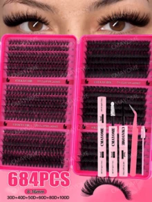 648/684/720pcs Single Cluster False Eyelashes, Large Capacity Single Cluster False Eyelash Book, Soft Natural Mixed Style Eyelashes, Easy To Use, Suitable For Daily Commute, Night Party, Beach Vacation, Pool Party, Waterproof Eyelash Clusters - Multicolor - View 22