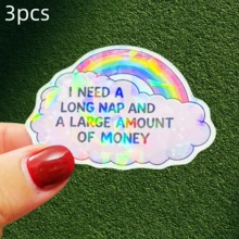 Rainbow Cloud Text "I NEED A ..." - Expressing The Desire To Lie Flat And Get Rich Waterproof Vinyl Sticker - Durable Smooth Surface, Self-Adhesive Bumper Sticker, Suitable For Cars, Windows, Laptops, Trucks, Water Bottles - Multi-Functional Durable Design, Car Sticker - Vinyl - View 13