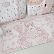 Cute Anime Girl PU Leather Desk Mat, Large Pink Kawaii Mouse Pad, Waterproof Non Slip Table Protector, Aesthetic Gaming Keyboard Pad For Bedroom Office Desk Decor, Sweet Heart Bow Pattern Desktop Mat - View 4