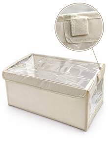 1pc Large Storage Basket | Fabric Wardrobe Organizer Box With Transparent Window, For Organizing | Foldable With Lid Home Storage, Beige, Grey Decor, Holiday Decor, Room Decor, Home Decor, Bedroom Decor - Multicolor - View 13