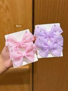 2-8pcs Cute Faux Pearl Bow Hair Clips, Suitable For Daily Hair Decoration - Multicolor - View 4