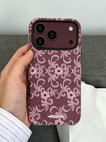 簡約酒紅色蕾絲花朵 2 合 1 薄膜可愛手機殼，適用於 iPhone 18 Pro Max 18 Pro 17 Pro Max 17 Pro 17 16 Pro Max 16 Pro 16 15 Pro Max 15 Pro 15 14 13，磨砂硬殼防震手機保護殼 - 紅色蕾絲花 - 查看 4