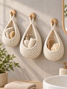 6/3/1pc Set Wall Hanging Woven Baskets, Bohemian Style, Creative Water Drop Shape, Suitable For Vegetables, Fruits, Kitchen Storage Baskets, Also Fit For Holiday Decoration, Kitchen Storage Bags, Hanging Storage Baskets, Storage Bags, Kitchen Decor Storage Bags - Multicolor - View 12