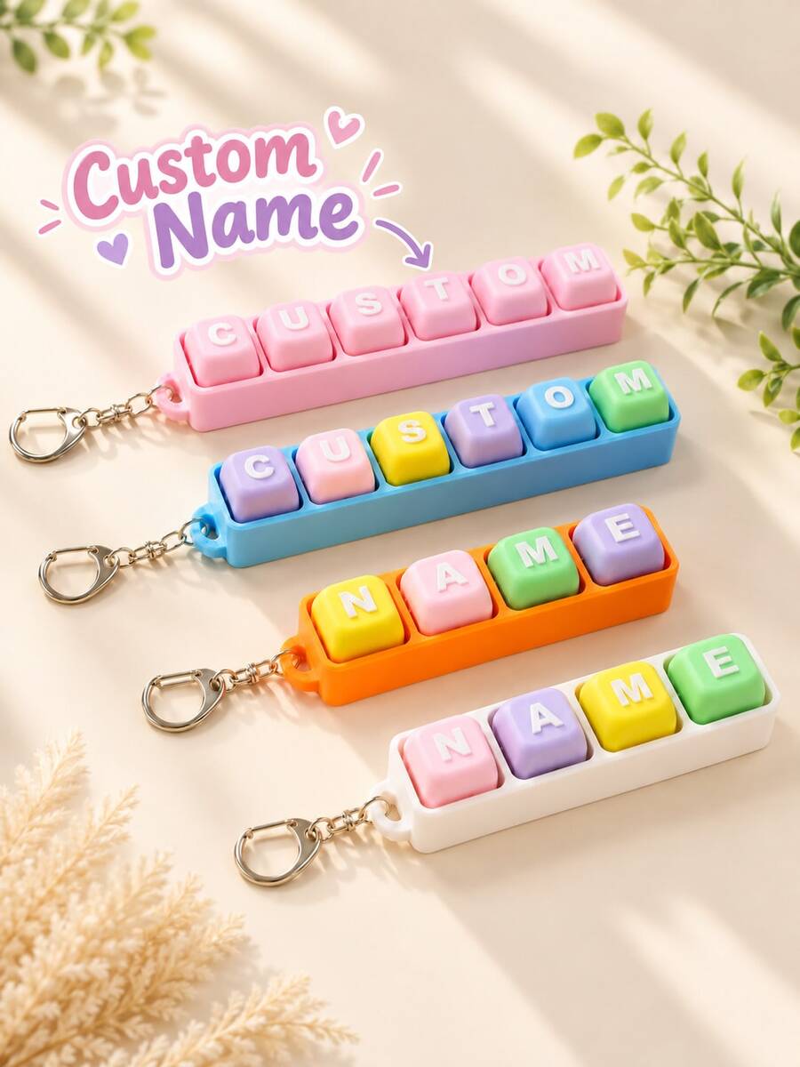 Customized Letter Keyboard Keychain, Personalized Name Bag Charm, Macaron Color Keychain, Gift, Back To School, Christmas, Halloween - Multicolor - View 1