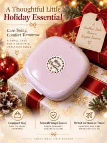 1pc Christmas Denture Care Bath Box, Christmas Gift, Denture Cleaning And Care With Hanging Mesh Container Denture Bath Box - Christmas-themed Denture Storage Box With Drain Basket - View 4