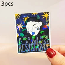 1pc/3pcs Navy Blue Star Closed Eyes Long Hair Girl RESTING IS A FORM OF RESISTANCE Text Sticker, Waterproof No Residue, Suitable For Tumbler Water Bottle, Phone Case, Laptop, Planner Book, Desk, Luggage, Cool Female Power Style, Versatile Decorative Sticker For Girls DIY - Vinyl - View 13