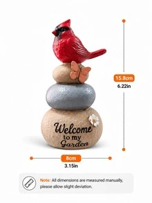 1pc Cardinal Bird Welcome Garden Statue, Charming Red Bird Perched On Stacked Stones With Butterfly Decor, Rustic Outdoor Yard, Patio, Porch, Lawn, Flower Bed And Garden Path Decoration - New - View 12