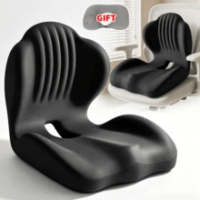 Ergonomic Memory Foam Seat Cushion | Lumbar And Back Support, Suitable For Office, Chair, Car Seat,  Perfect Gift For Parents And Friends, Lightweight, Portable(With Inflatable Neck Pillow) - Black - View 3