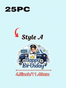 Personalized Face Photo Cake Topper, Custom Happy Birthday Cake Topper With Your Photo, Fun Birthday Cake & Cupcake Decorations, Police Car Theme Party Supplies, Custom Photo Cake Decor For Kids Boys Birthday Parties - Multicolor - View 30