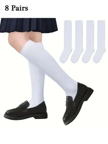 4雙兒童過膝襪 壓力襪 素色膝高襪 白色小腿襪 適合四季穿著 - 白色 - 查看 9