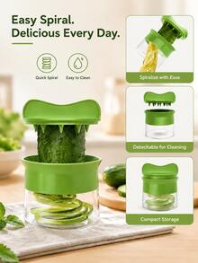 Manual Vegetable Spiral Slicer, Handheld Vegetable Shredder With Collection Container, Convenient Kitchen Prep Tool For Zucchini, Carrot, Cucumber, Salad, Vegetable Noodles, Home Cooking Kitchen Accessory - Green - View 9