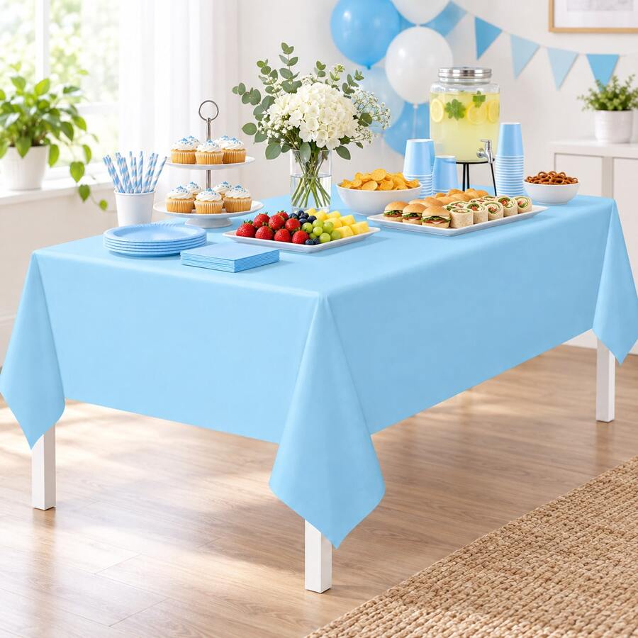 Naturepeak Taplak Meja Sekali Pakai PE Ukuran 137x274cm, Warna Polos, Cocok untuk Pesta Ulang Tahun, Pernikahan, Natal, Mudah Dibersihkan, Taplak Dekorasi Meja Makan Persegi Panjang - Biru muda - View 1