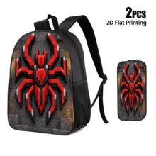 3pcs Backpack Set With 2D Flat Print Block Style Red Spider Graphic, 3-In-1 Bag Set For Commuting Travel And Daily Outdoor Activities - Backpack Set - View 2