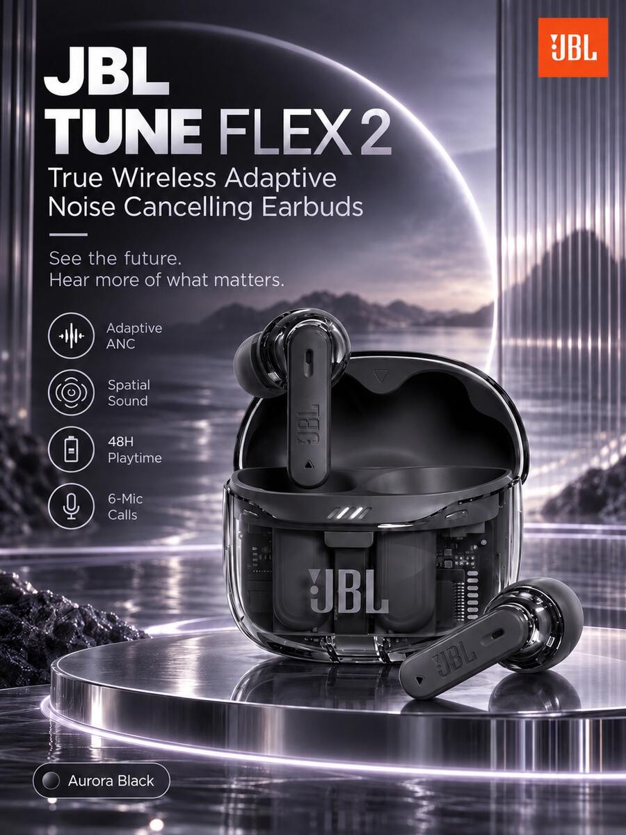JBL TUNE FLEX2 2nd Gen Active Noise Cancelling True Wireless Bluetooth Earbuds, Dual-Mode In-Ear/Semi-In-Ear Switch, Low Latency For Music And Gaming, Compatible With Huawei And Apple, Upgraded Multi-Color Small Bean Design - View 1