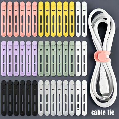 Multi Purpose Silicone Cable Tie With Self-Locking Design For Secure Binding, Suitable For Organizing Various Types Of Cables Such As Data Cables, Power Cables, Headphone Cables, Charging Cables, Car Cables, And Electrical Cable Bundling