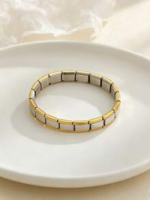1 pieza Pulsera de acero inoxidable de estilo italiano de moda con módulos DIY de múltiples patrones, adecuada para uso diario, citas, festivales y regalos - Multicolor - Ver 14