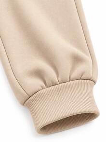 Pantalones deportivos pans pants dama mujer casuales casual pantalón wide leg pierna ancha estilo deportivo bolsas bolsillos funcionales tela cómoda suave cintura elástica ajuste holgado tir - Beis - Ver 3