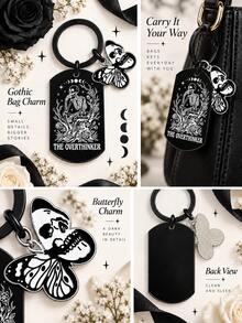 1 buah/3 buah Gantungan Kunci Kerangka Ngengat Gotik dari Baja Tahan Karat, Gantungan Tas Logam Hitam untuk Dompet, Ransel & Tas Tangan, Aksesori Halloween, Hadiah Natal - MultiWarna - View 10