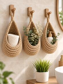 6/3/1pc Set Wall Hanging Woven Baskets, Bohemian Style, Creative Water Drop Shape, Suitable For Vegetables, Fruits, Kitchen Storage Baskets, Also Fit For Holiday Decoration, Kitchen Storage Bags, Hanging Storage Baskets, Storage Bags, Kitchen Decor Storage Bags - Multicolor - View 6