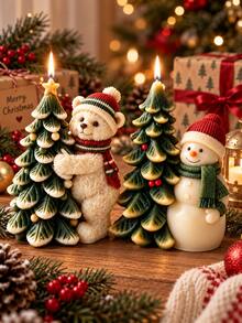 1pc Christmas Tree Hugging Bear Snowman Silicone Candle Mold, 3D Christmas Tree Aromatherapy Wax Mold, DIY Handmade Holiday Candle Making Mold - Candle Mold - View 3