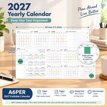 A6/A7 2027 إدراجات تقويم سنوي رباعي الطي، صفحة مخطط سنوي محمول، جدول زمني سنوي بسيط قابل للكتابة لتتبع المذكرات والجدولة - مستطيل - مشاهدة 12