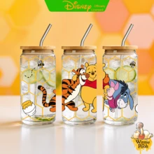 Disney Winnie The Pooh Christmas Glass Tumbler With Bamboo Lid & Straw, Iced Coffee Cup Holiday Gift - Winnie - View 10