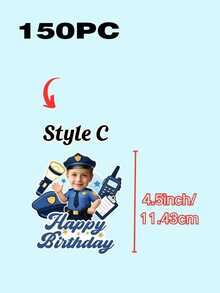 Personalized Face Photo Cake Topper, Custom Happy Birthday Cake Topper With Your Photo, Fun Birthday Cake & Cupcake Decorations, Police Car Theme Party Supplies, Custom Photo Cake Decor For Kids Boys Birthday Parties - Multicolor - View 12
