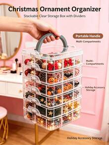 Christmas And Halloween Holiday Decoration Storage Box, Large Capacity Decor Box With Portable Handle, Lid And Snap Closure, Removable Dividers For Organizing Decorations, Suitable For Home Holiday Preparation And Easy Organization - Multicolor - View 3