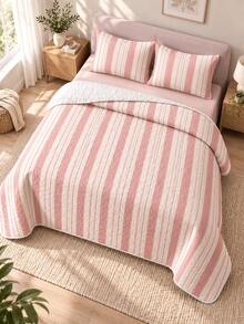 Set Sprei Quilted Lembut Motif Tenun Warna Peach Pink 3pcs (1 Sprei, 2 Sarung Bantal, Isian Bantal Tidak Termasuk) Bernapas & Nyaman, Dapat Digunakan Sepanjang Musim, Hadiah Liburan, Cocok Untuk Hotel, Rumah Tamu, Kamar Tidur, Sprei Ultra Lembut, Bernapas & Menyerap Keringat - MultiWarna - View 7