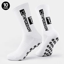 1/3/5/10 Pairs Mid-Calf Sports Socks, Football Basketball Running Training Socks, White Vertical Stripes, Anti-Slip Dotted Rubber Sole, Side Letter Print, Sweat-Absorbent Breathable, High Elastic Fit, Ankle-Wrapping Sports Socks - White - View 9