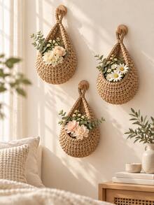 6/3/1pc Set Wall Hanging Woven Baskets, Bohemian Style, Creative Water Drop Shape, Suitable For Vegetables, Fruits, Kitchen Storage Baskets, Also Fit For Holiday Decoration, Kitchen Storage Bags, Hanging Storage Baskets, Storage Bags, Kitchen Decor Storage Bags - Multicolor - View 5
