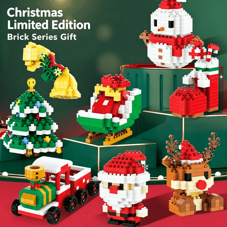 1pc Christmas Limited Building Blocks Set, Mini DIY Assembly Bricks, Xmas Themed Decorative Building Kit, Ideal Holiday Collectible Gift For Party Favors & Desktop Ornament