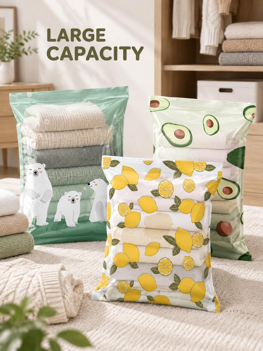 3pcs 2026 Vacuum Storage Bags, No Pump Required, 3D Roll-Up Vacuum Seal Bags, 80% Compression Rate, Extra Large Capacity, Upgraded Compression Storage Bags For Bedding, Clothes, Blankets, Oversized Bedding, Travel Packing Cubes - Multicolor - View 1