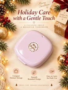 1pc Christmas Denture Care Bath Box, Christmas Gift, Denture Cleaning And Care With Hanging Mesh Container Denture Bath Box - Christmas-themed Denture Storage Box With Drain Basket - View 5