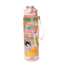 Cartoon Astronaut Plastic Cup, Highly Attractive Large Capacity Transparent Frosted Pop-Up Straw Cup With Carrying Strap, Portable Cup - Multicolor - View 10