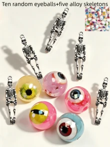 5/10 Random Acrylic Colored Eyeball Alloy Skull Set, Suitable For Home Decor Making, Necklace Bracelet Earring DIY Accessories, Bag Pendant, Micro Landscape Creative Decoration, Party Small Gift Handmade - Multicolor - View 14