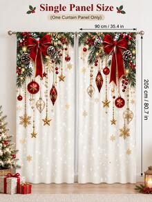 2 buah Tirai Motif Ornamen Meriah, Tirai Natal Persegi Panjang Spandex Bergaya Rumah Pertanian yang Nyaman dengan Ranting Pinus, Buah Beri Merah, Bola Emas & Pola Kepingan Salju, Dekorasi Jendela Mudah Digantung untuk Ruang Tamu Liburan Musim Dingin - A - View 14