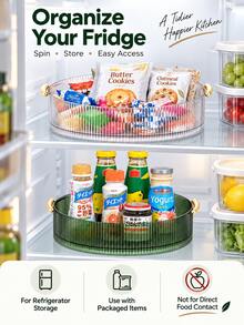 1pc 360° Rotatable Lazy Susan Fridge Organizer Tray, Vertical Striped Storage Turntable With Gold Handles For Refrigerator, Kitchen Cabinet, Pantry - View 2