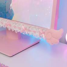 1pc Kawaii Goth Monitor Decoration, Cat Eye Frilly Lace Ribbon PC Screen Border Decor, Coquette Wing Computer Monitor Corner Accessory, Pink Desk Setup Room Decor Gift, Computer Screen Ear Decor - Multicolor - View 4