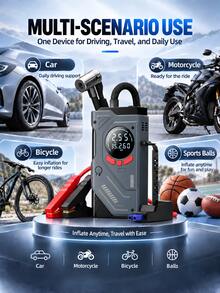 Alat Starter Mobil 8000A dengan Kompresor Udara 150PSI, Starter Aki Portabel, Layar Digital, Pompa Ban, Lampu LED, Power Bank, Cocok untuk SUV, RV, Pickup, Sepeda Motor, Perjalanan dan Wisata Darat, Hadiah untuk Pria dan Wanita - Wireless - View 4